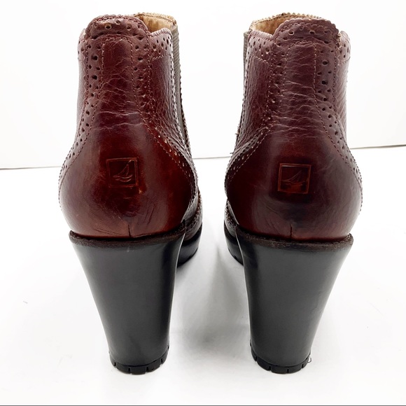{SPERRY TOP-SIDER} Claremont Chelsea Maroon Leather Pebbled Lug Booties - Picture 10 of 16